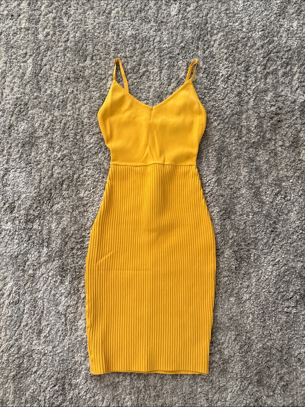 Hera Collection Yellow Ribbed Midi Slip Dress